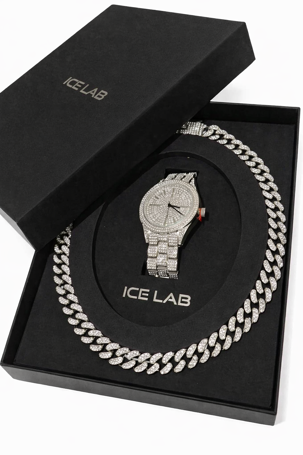 Luxury Watch & Cuban Link Chain Set – Luxury Diamond Style