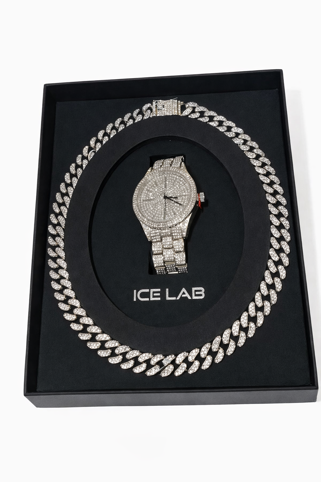 Luxury Watch & Cuban Link Chain Set – Luxury Diamond Style