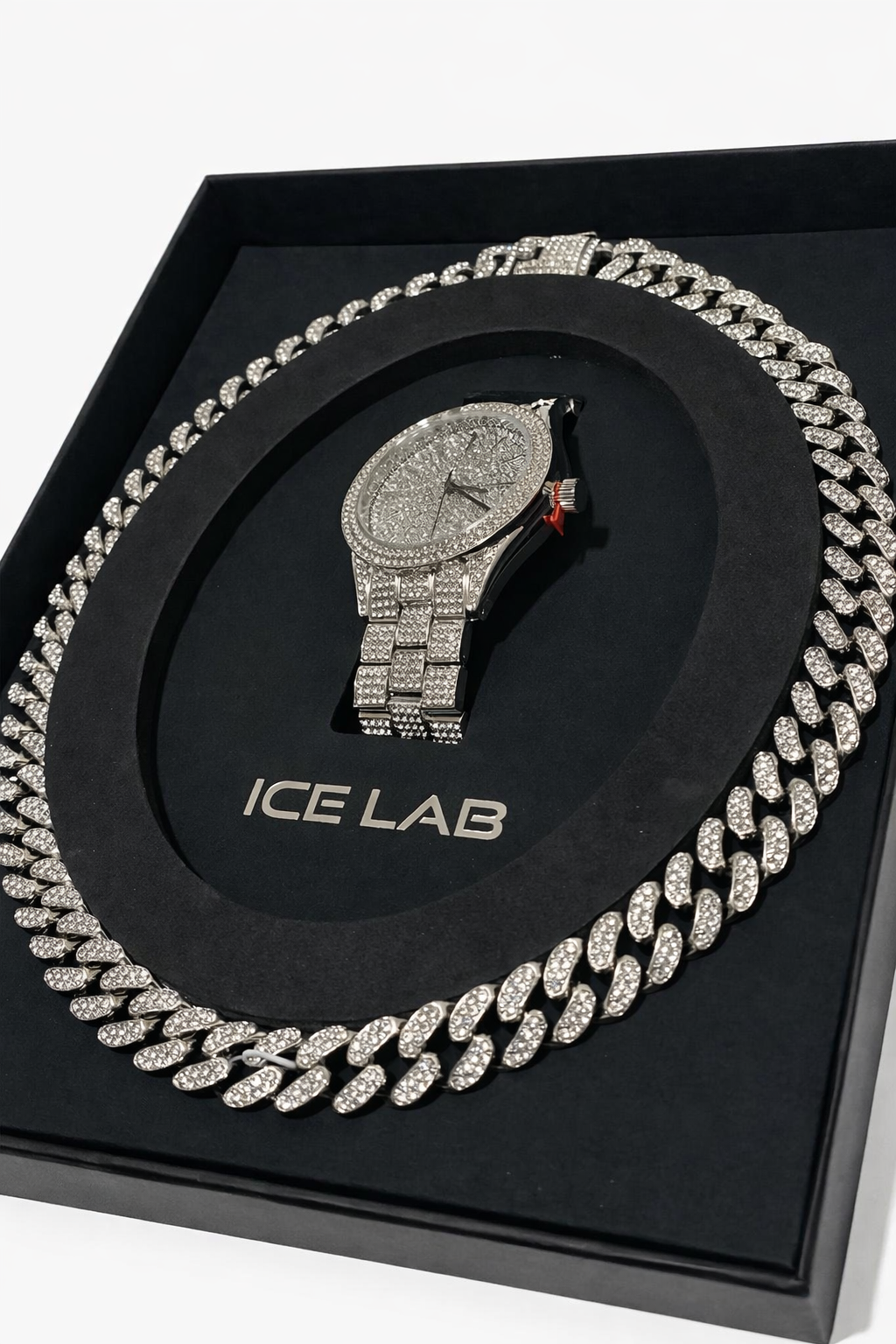 Luxury Watch & Cuban Link Chain Set – Luxury Diamond Style