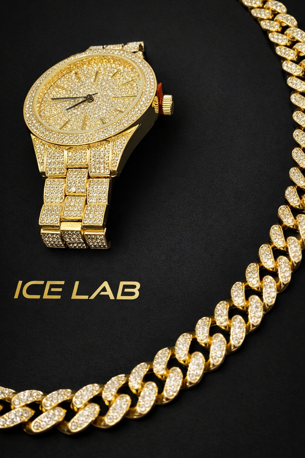 Luxury Gold Watch & Cuban Link Chain Set