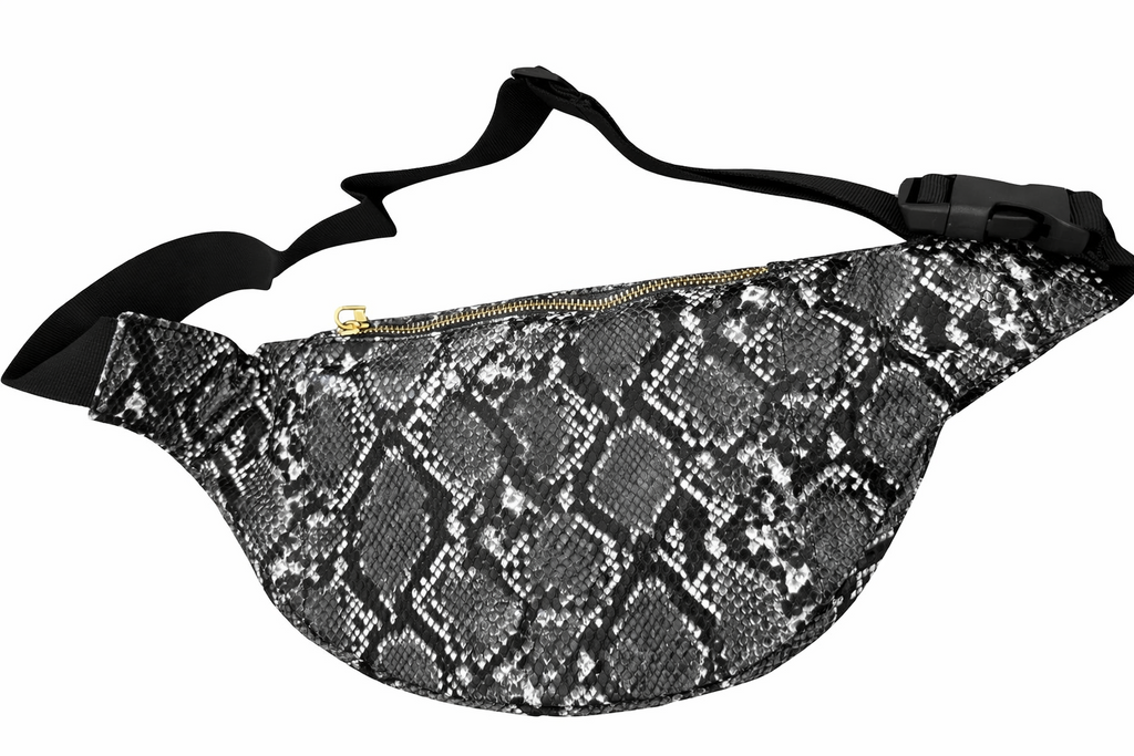 Cobra leather waist bag - black and gray
