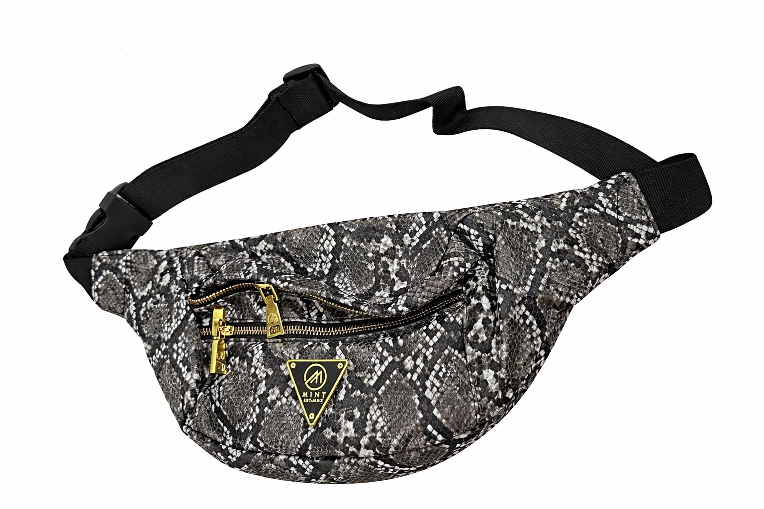 Cobra leather waist bag - black and gray
