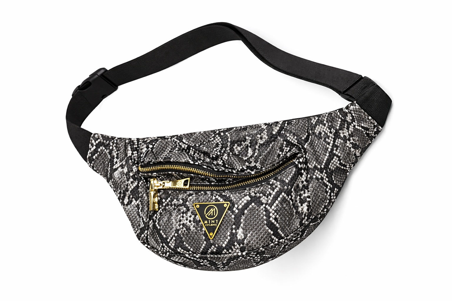 Cobra leather waist bag - black and gray