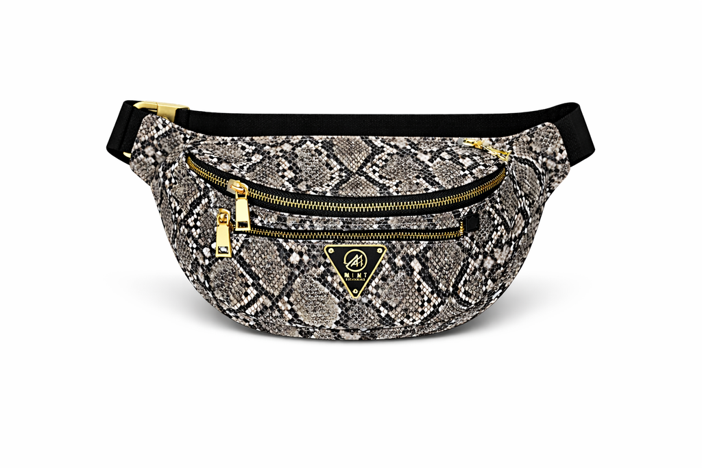 Cobra leather waist bag - black and gray