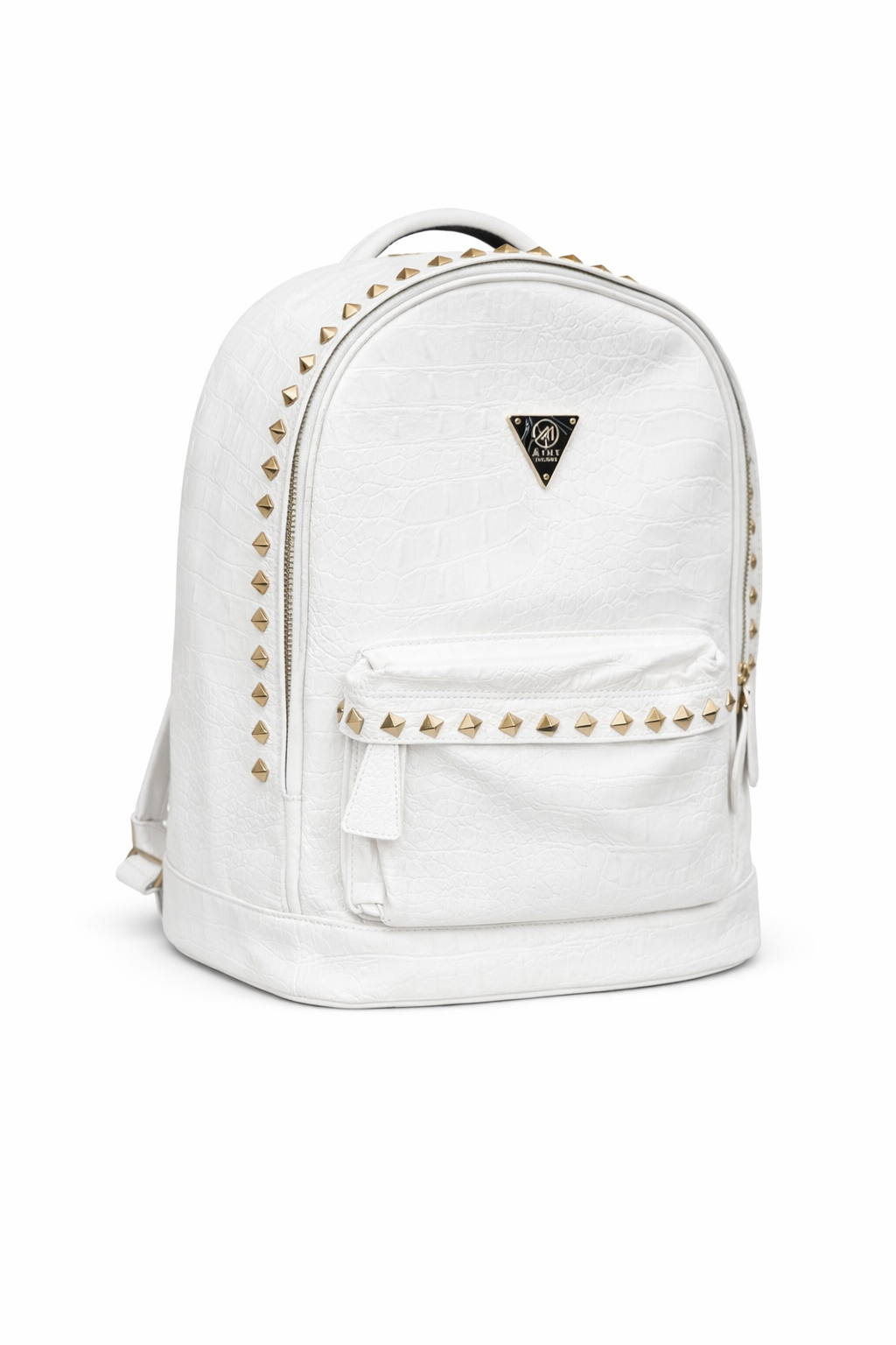 Crocodile leather studded Backpack - White