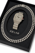 luxury silver Watch & Cuban Link Chain Set