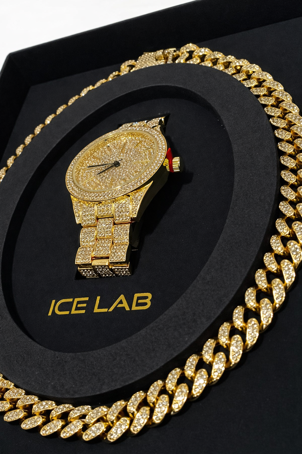 Luxury Gold Watch & Cuban Link Chain Set