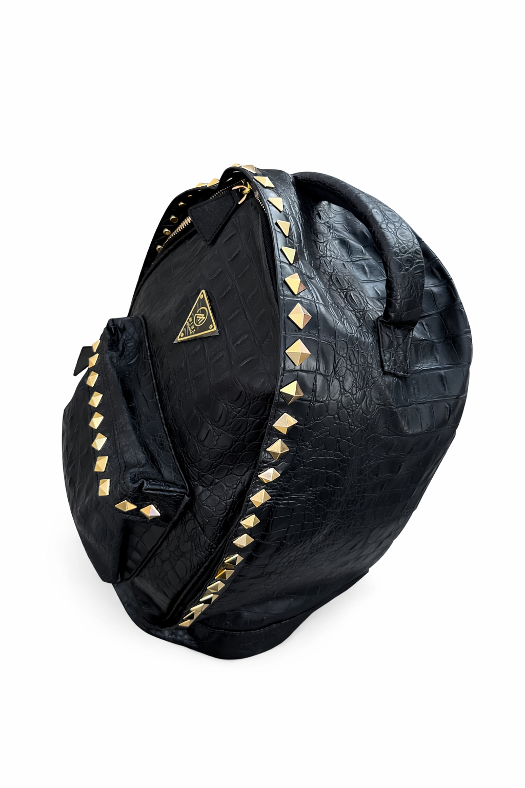 Crocodile embossed leather studded Backpack- Black