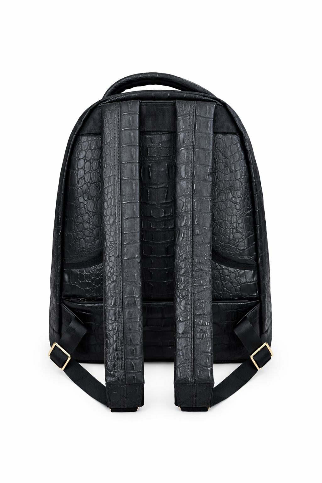 Crocodile embossed leather studded Backpack- Black