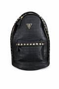 Crocodile embossed leather studded Backpack- Black