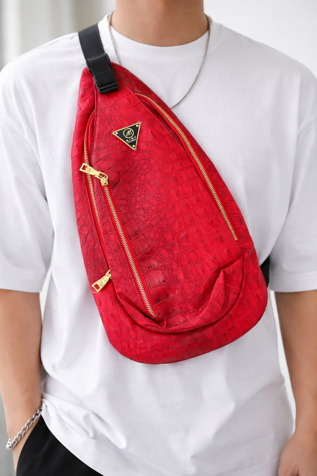 Crocodile leather sling/crossbody bag - Red