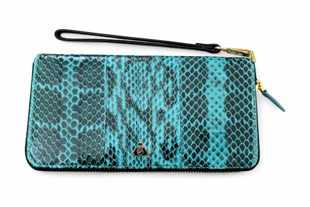 Cobra leather long zip Wallet with wrist strap - Teal