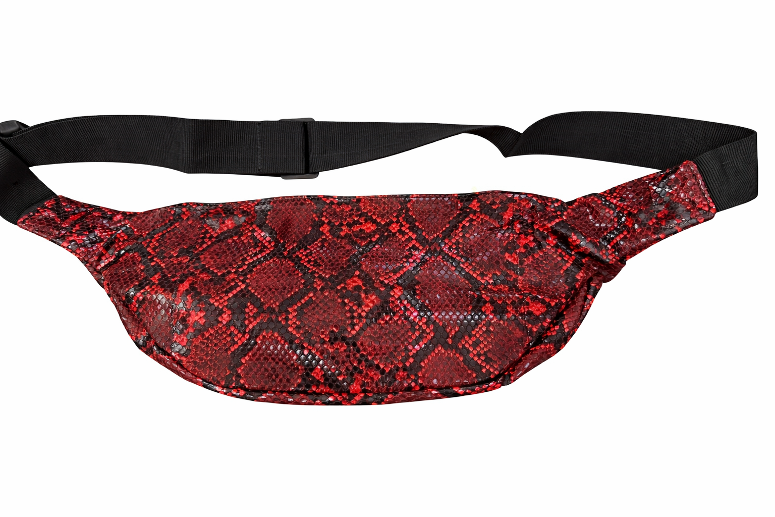 Cobra Leather Snakeskin Waist Bag - Red bag with Black straps