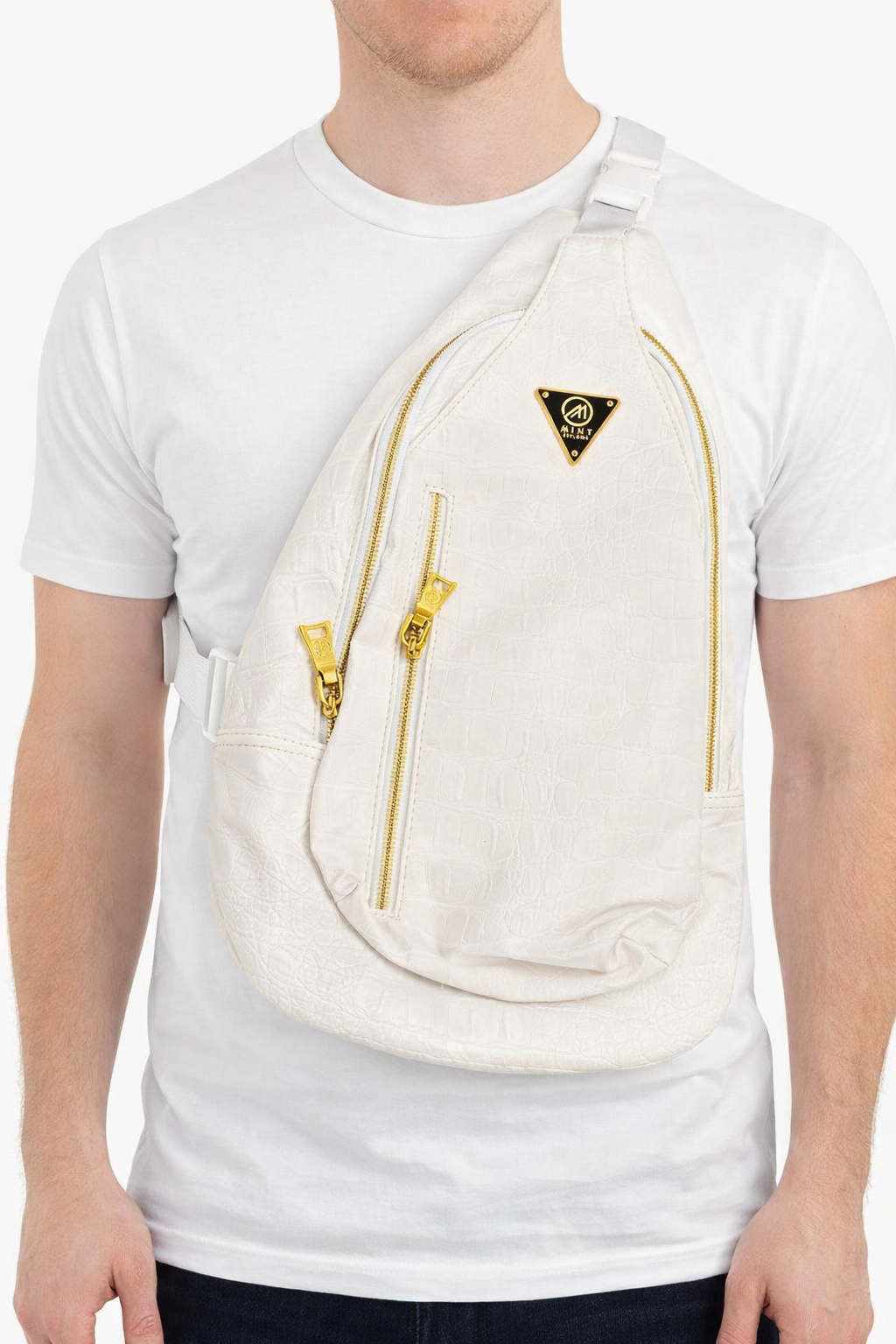 Crocodile leather sling/crossbody bag - white