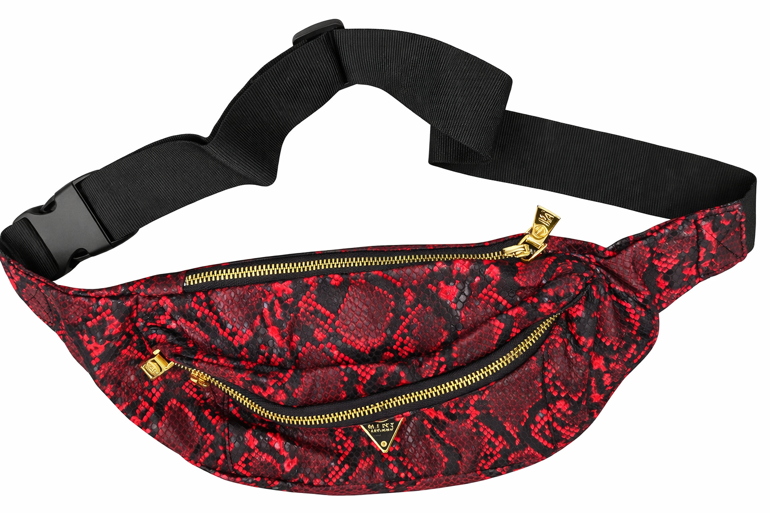 Cobra Leather Snakeskin Waist Bag - Red bag with Black straps