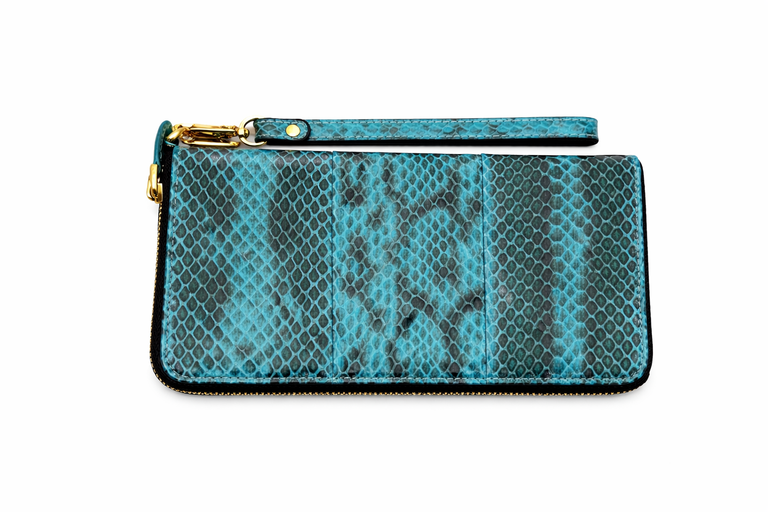 Cobra leather long zip Wallet with wrist strap - Teal