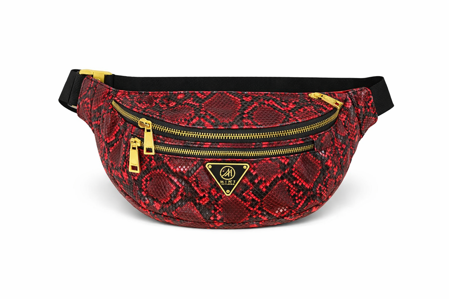 Cobra Leather Snakeskin Waist Bag - Red bag with Black straps