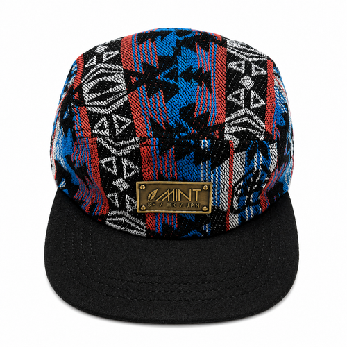 5 Panel Camp Cap Tribal Pattern Strapback Leather Streetwear