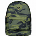 Camouflage backpack with a brand logo on a white background