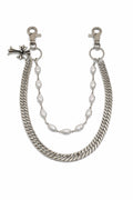 silver tone Double Chain pant Chain with Beads and Charm Lobster Clasp