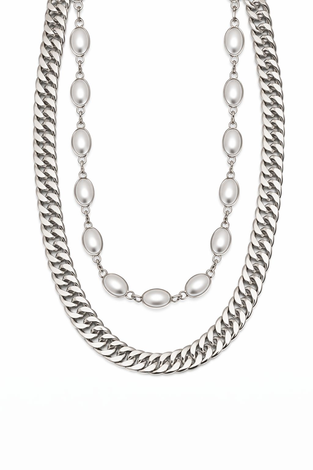 silver tone Double Chain pant Chain with Beads and Charm Lobster Clasp
