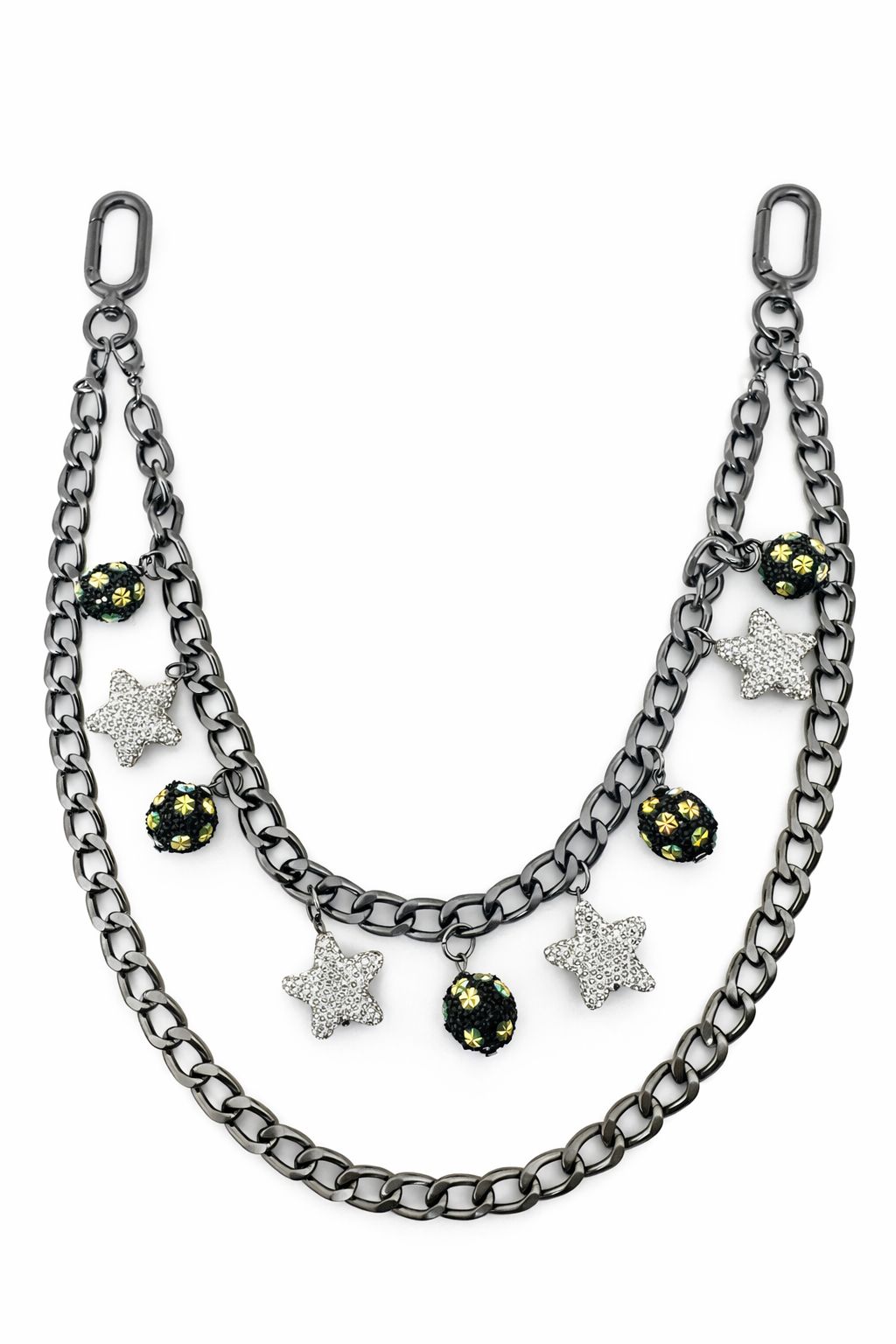 Star charm Double Layer pant Chain-Silver and black.