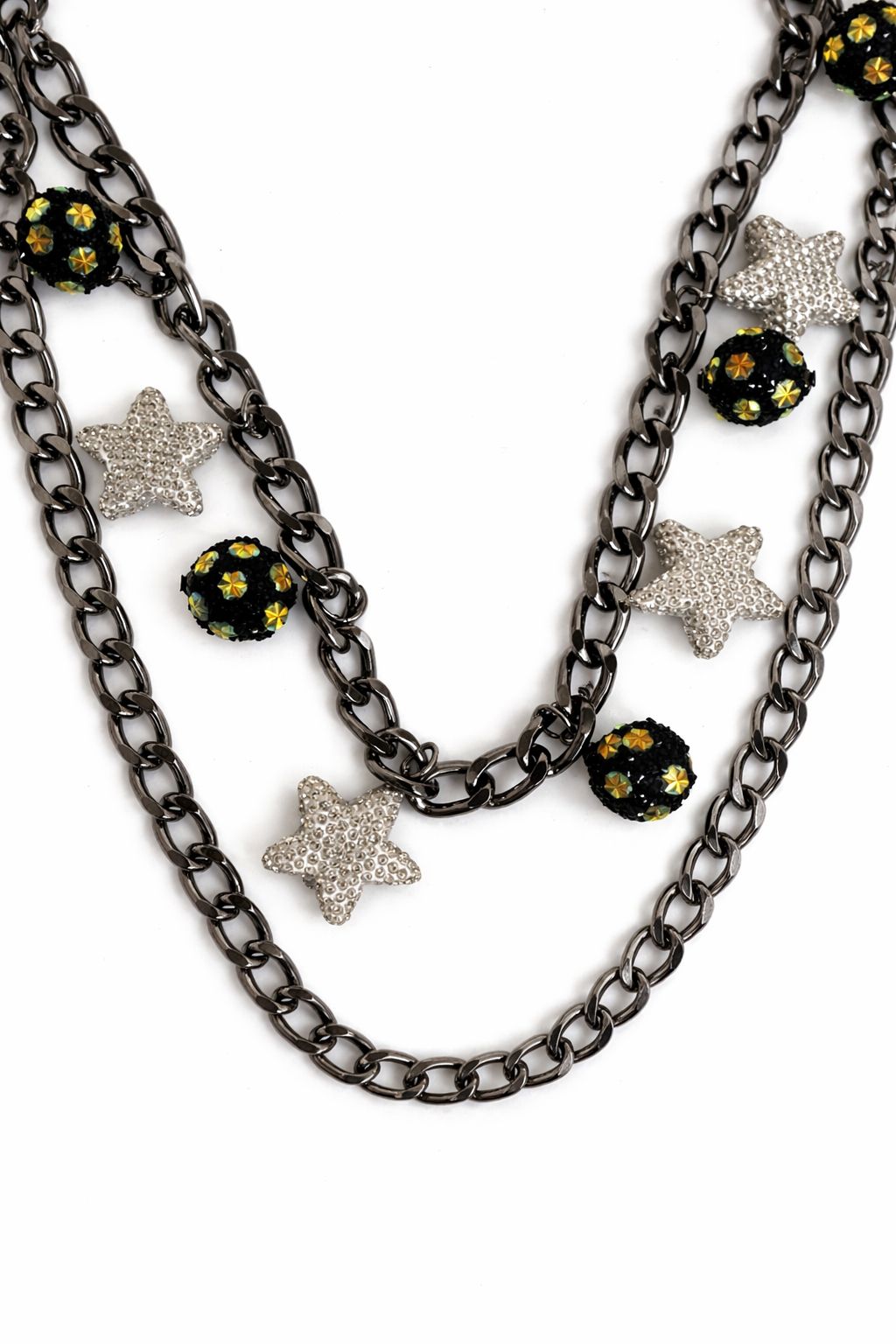 Star charm Double Layer pant Chain-Silver and black.