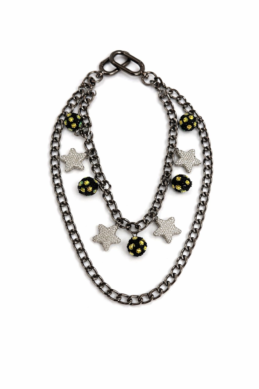Star charm Double Layer pant Chain-Silver and black.