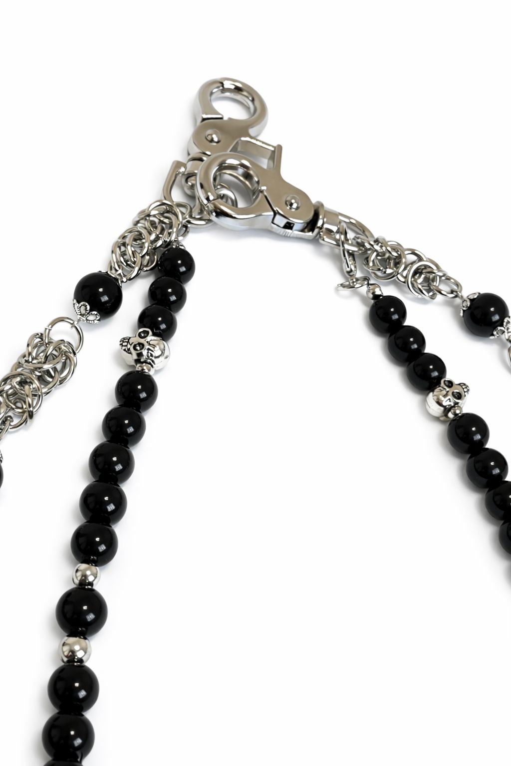 Black Beaded Double Layer Pant Chain - Silver Tone Waist Chain Accessory