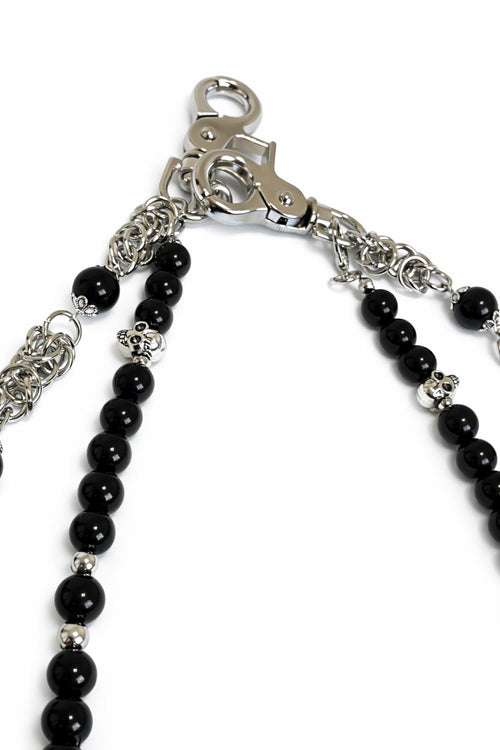 Black Beaded Double Layer Pant Chain - Silver Tone Waist Chain Accessory
