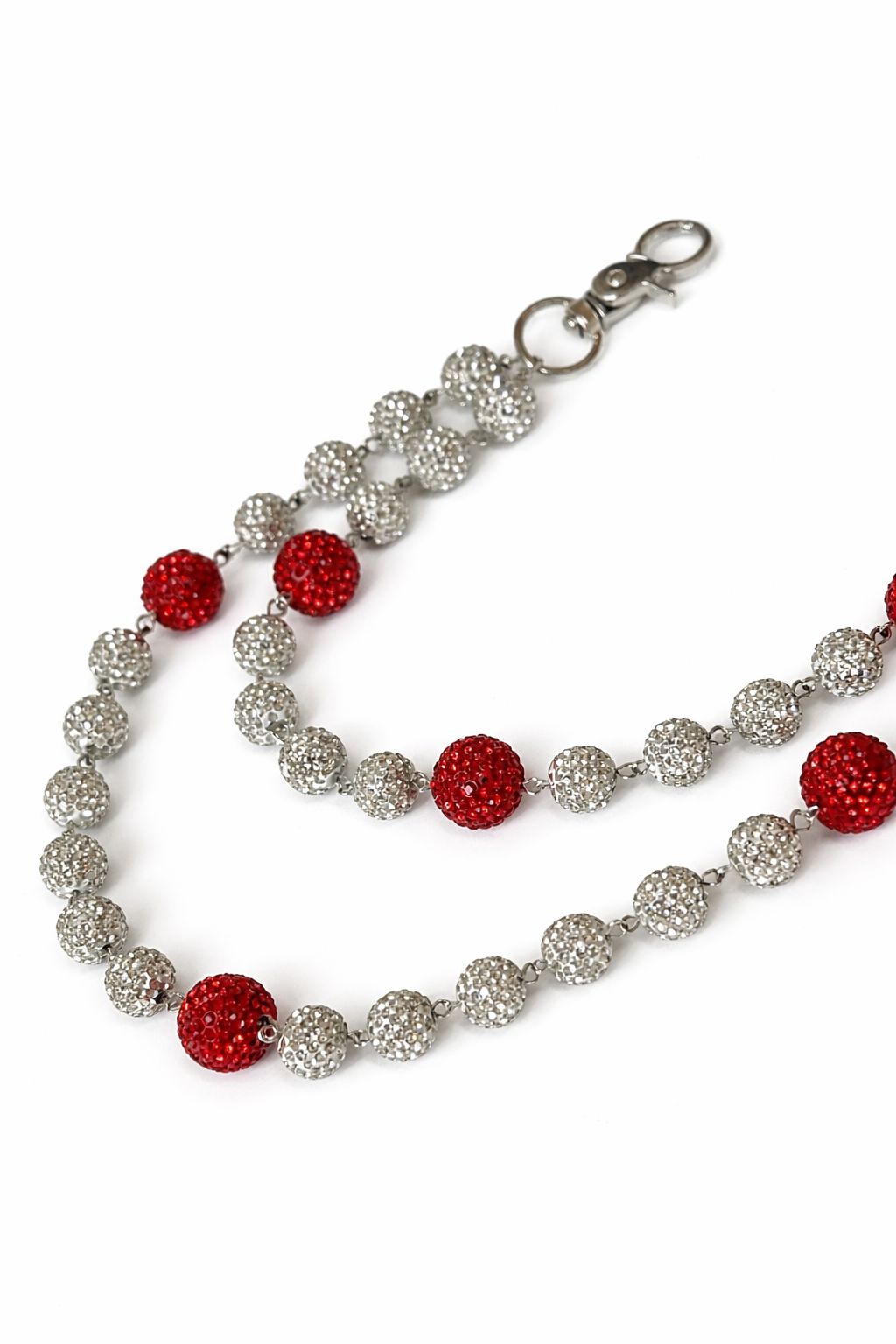 Silver tone double stand crystal pant chain Red Beads lobster clasp