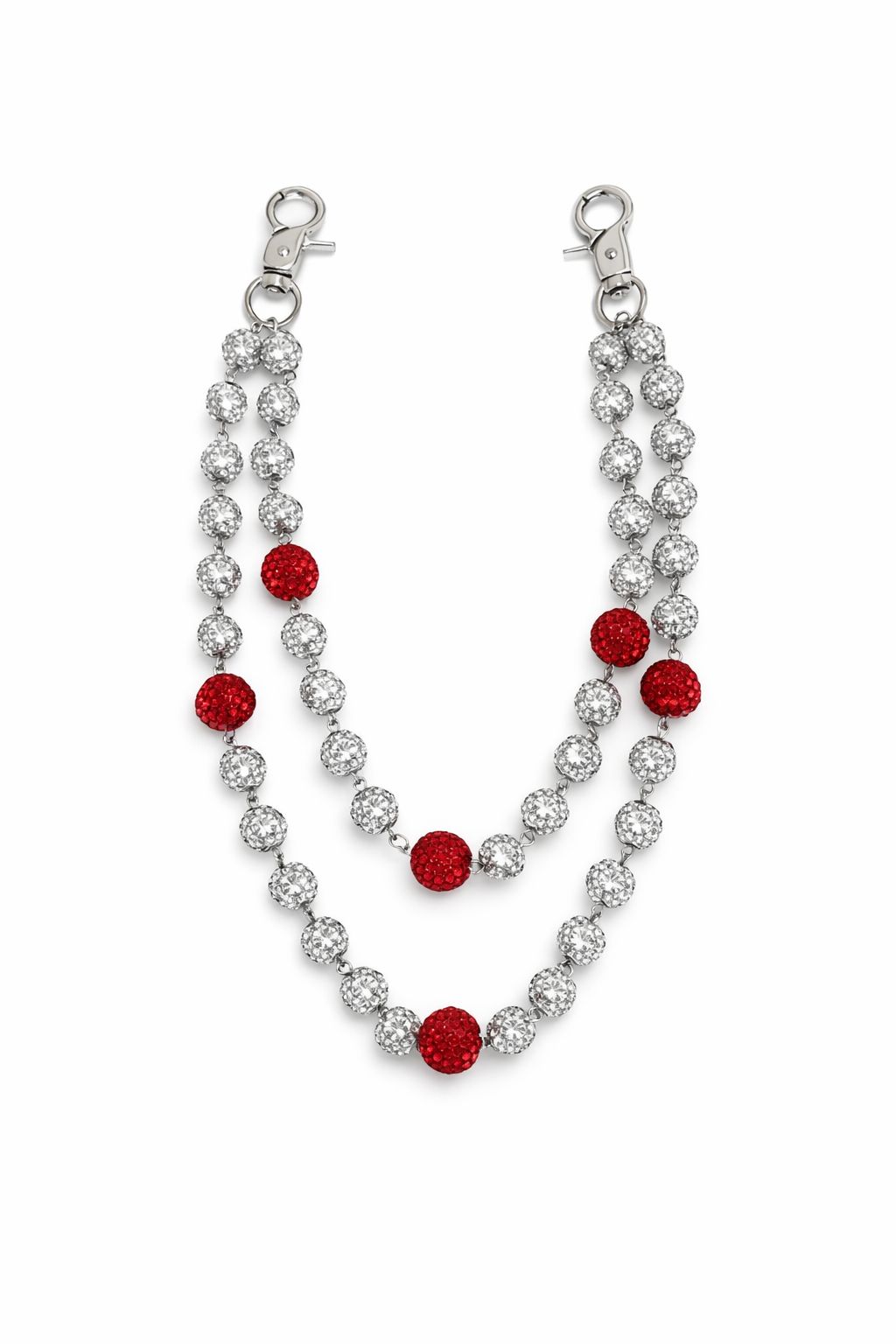 Silver tone double stand crystal pant chain Red Beads lobster clasp