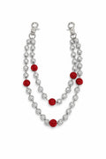 Silver tone double stand crystal pant chain Red Beads lobster clasp
