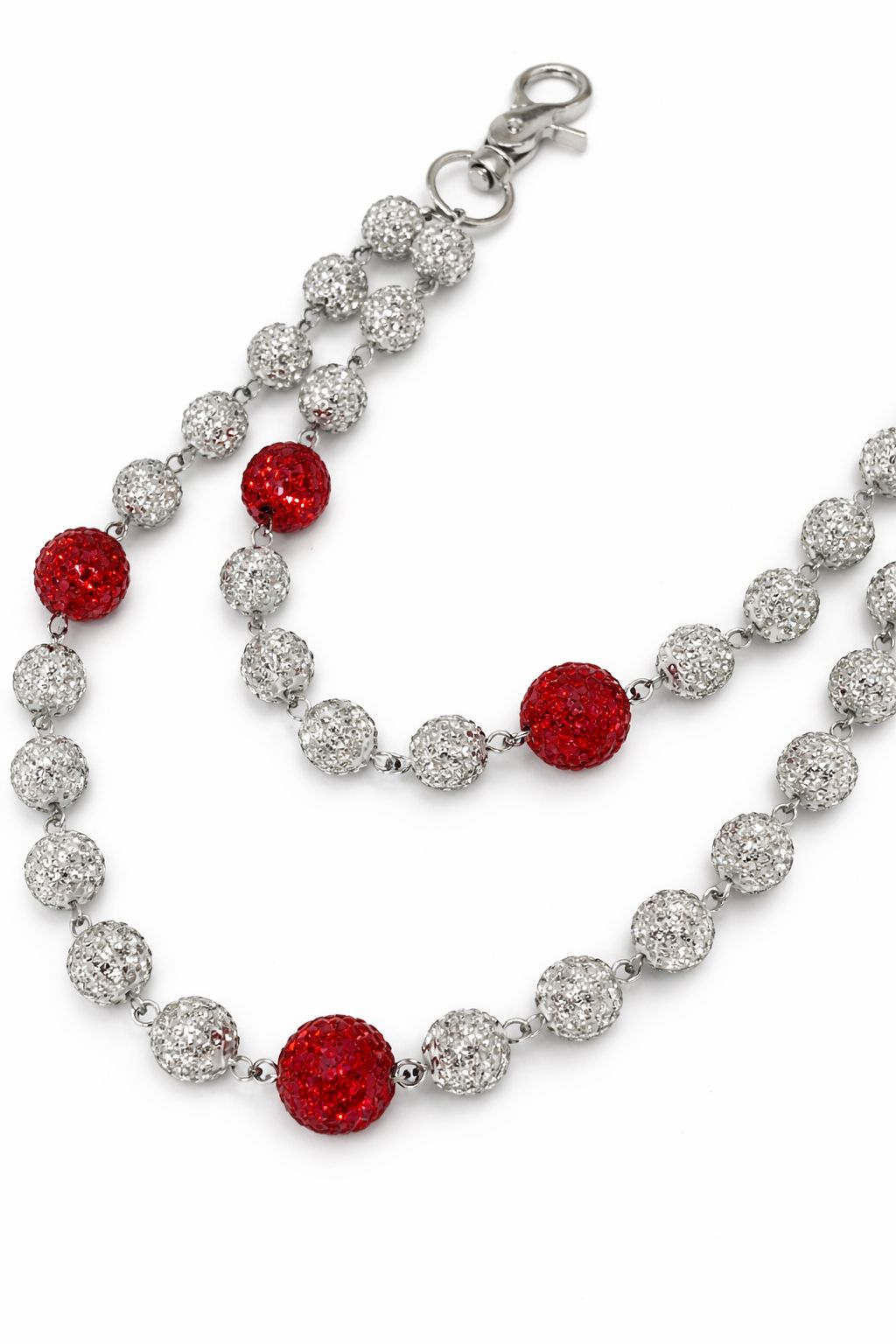 Silver tone double stand crystal pant chain Red Beads lobster clasp