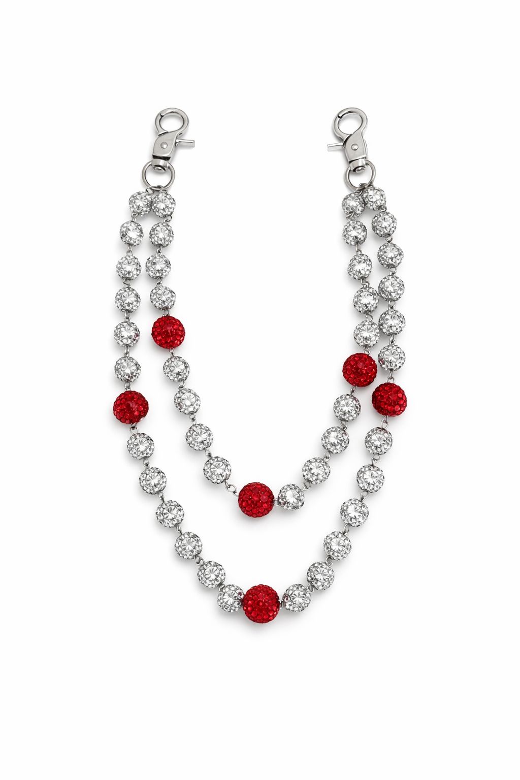 Silver tone double stand crystal pant chain Red Beads lobster clasp