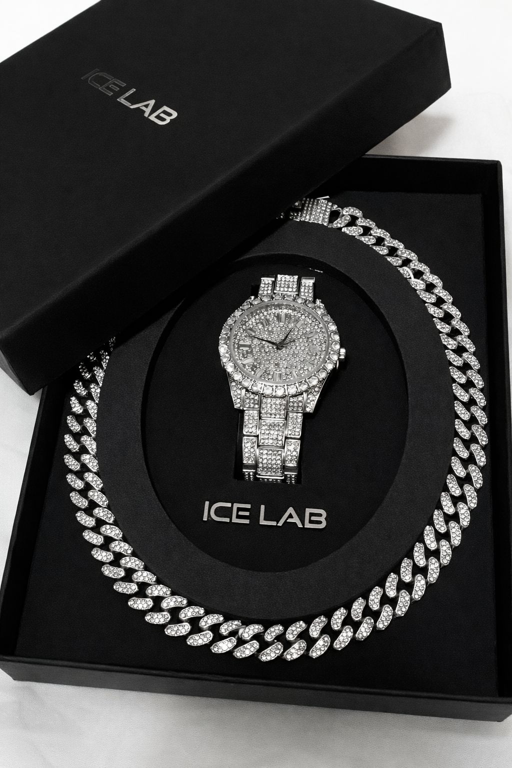 Luxury Watch and Silver Cuban Link Chain Set