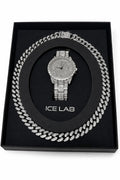 Luxury Watch and Silver Cuban Link Chain Set
