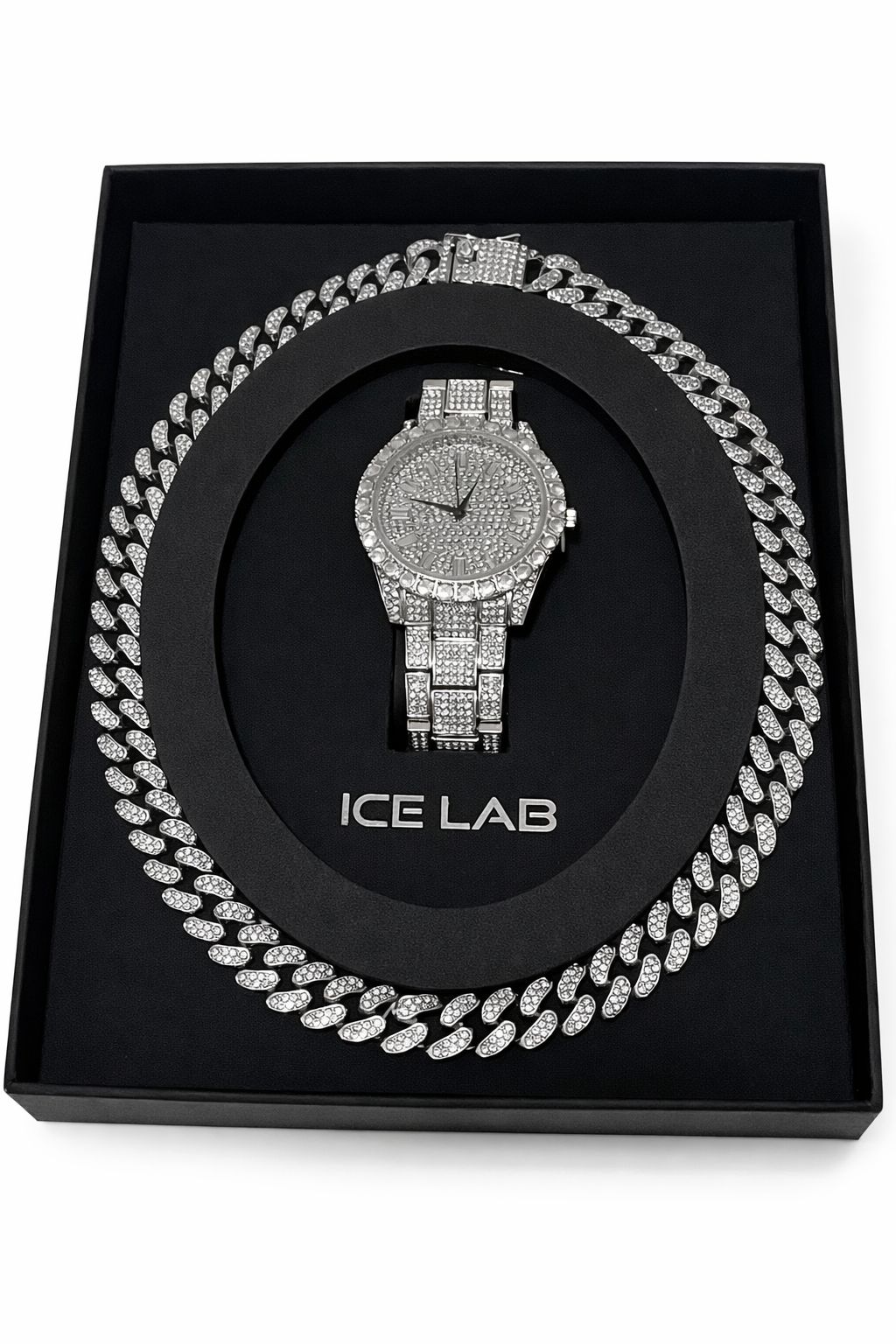 Luxury Watch and Silver Cuban Link Chain Set
