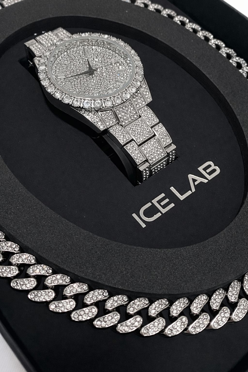 Luxury Watch and Silver Cuban Link Chain Set