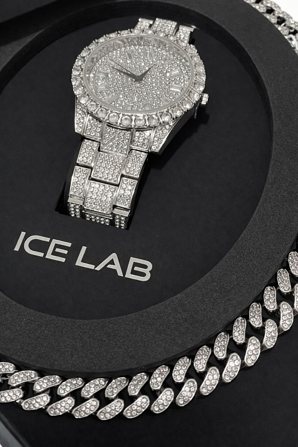 Luxury Watch and Silver Cuban Link Chain Set