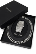 Silver Rhinestones Watch and Silver Cuban Link Chain Set