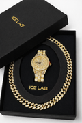 Luxury Gold Watch & Cuban Link Chain Set