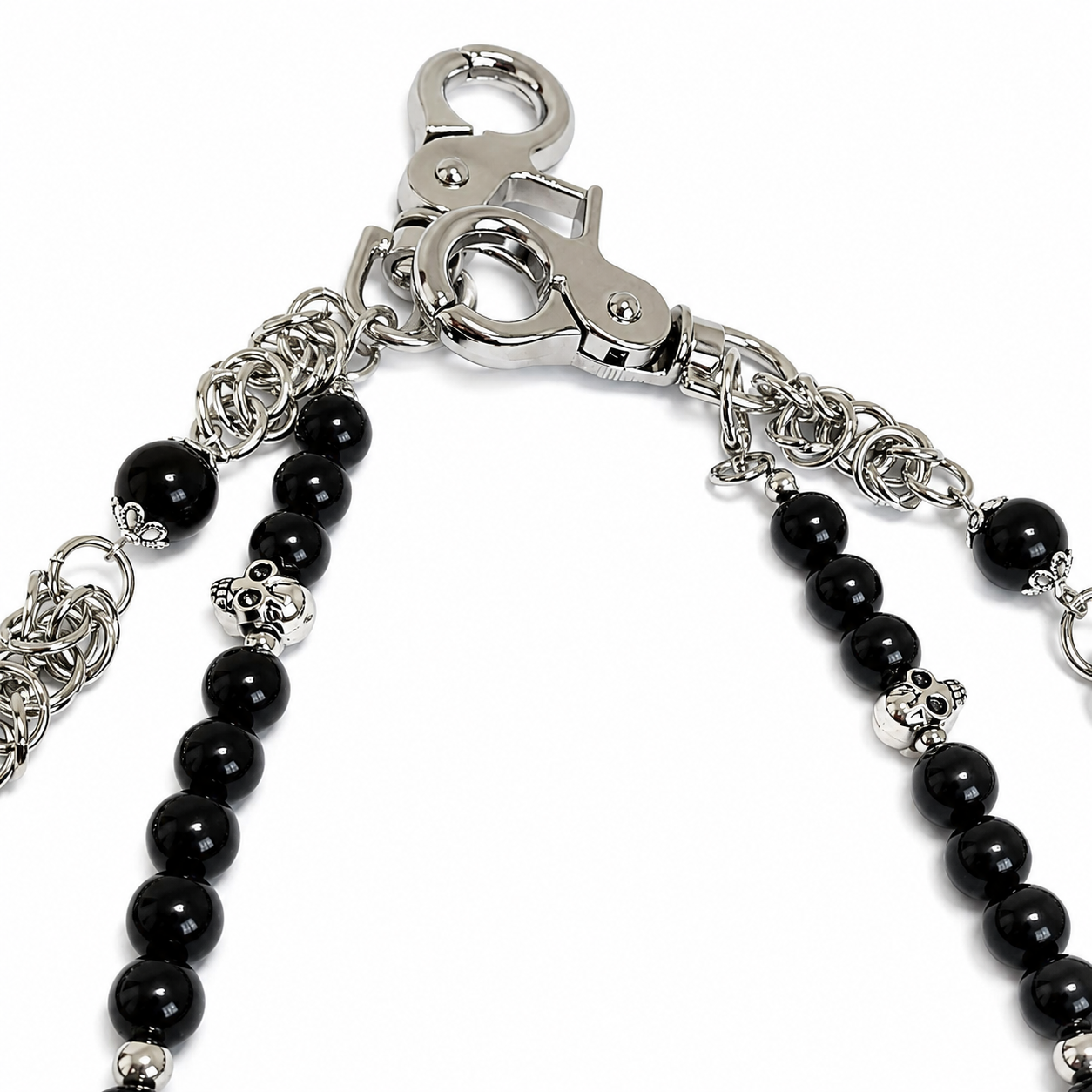 Black Beaded Double Layer Pant Chain - Silver Tone Waist Chain Accessory