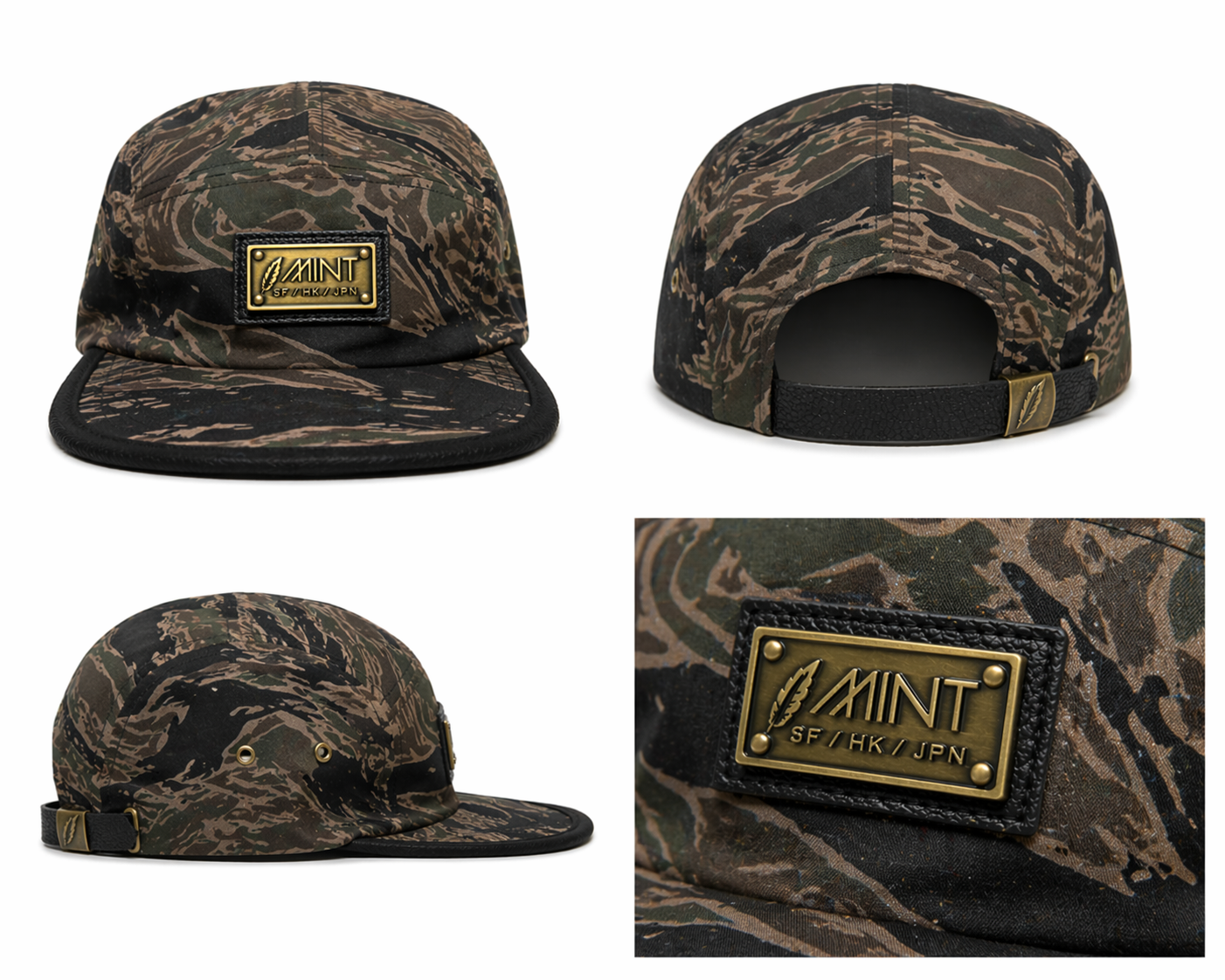 Tiger Camo 5 Panel Strapback Cap  Brown/Black Hat