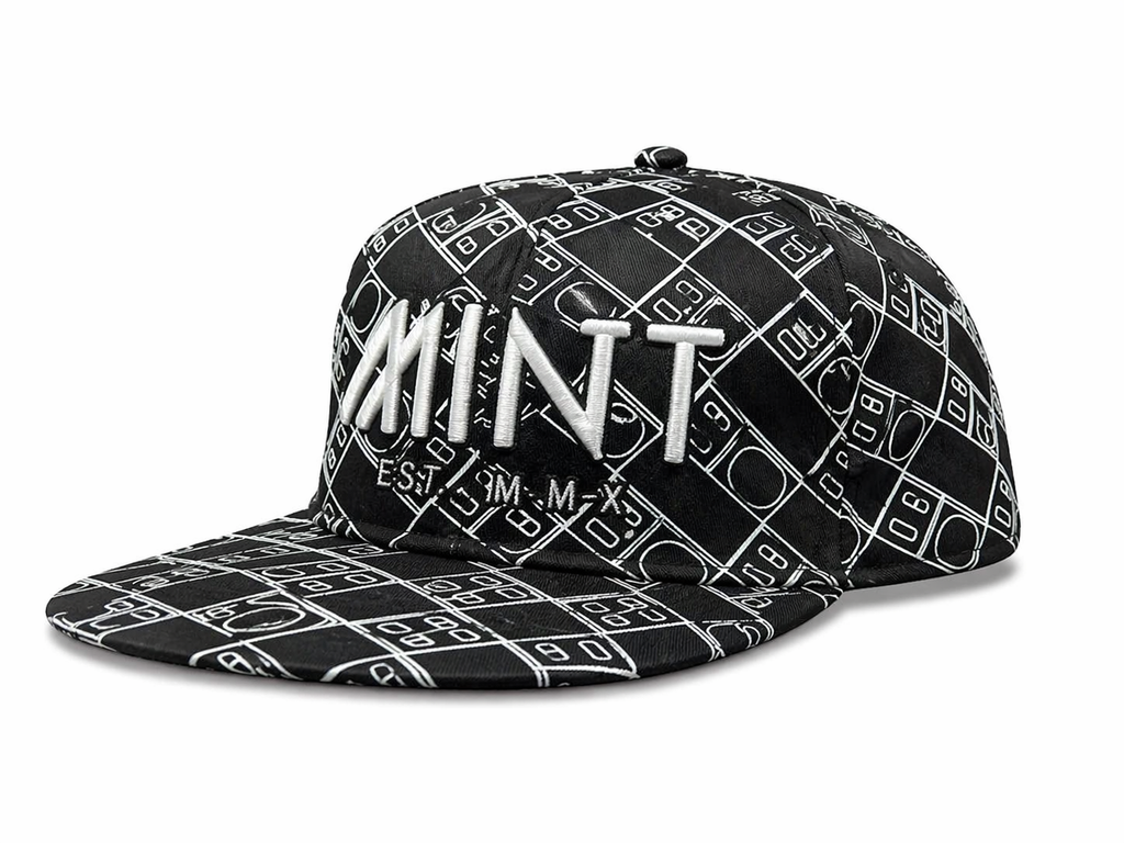 Snapback Hat Black White Geometric Flat Brim Adjustable Cap