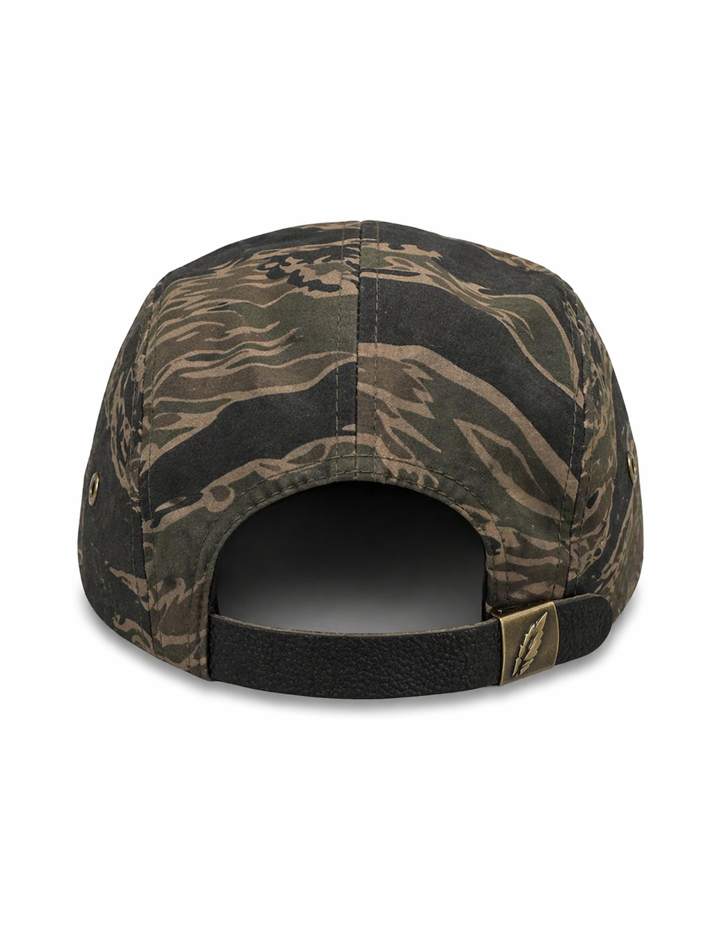 Tiger Camo 5 Panel Strapback Cap  Brown/Black Hat