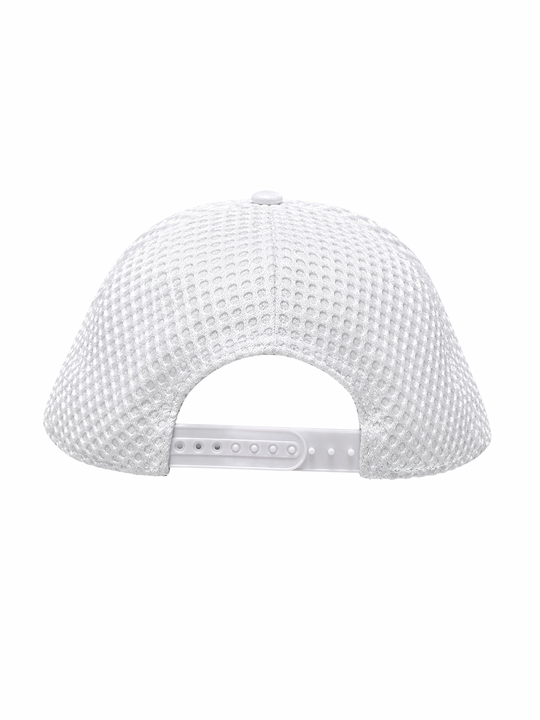 White 6 Panel Snapback Cap Textured Mesh Flat Brim