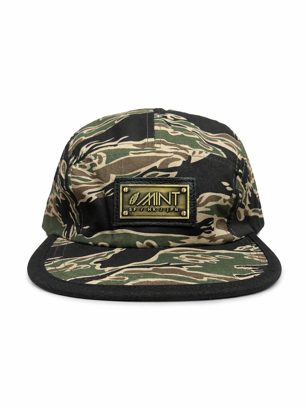 Tiger Camo 5 Panel Strapback Hat Tan Black Streetwear Cap
