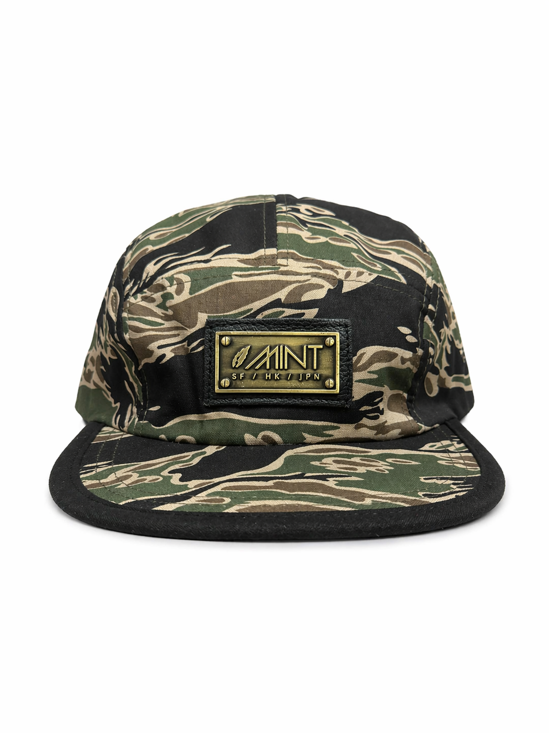 Tiger Camo 5 Panel Strapback Hat Tan Black Streetwear Cap