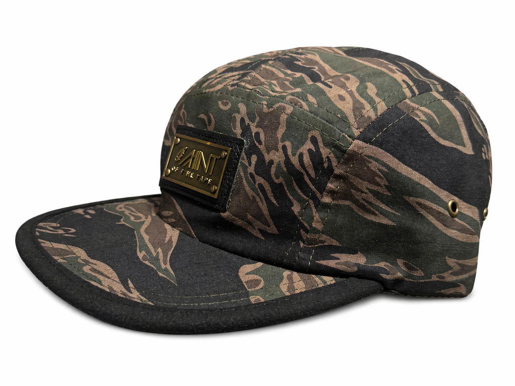 Tiger Camo 5 Panel Strapback Cap  Brown/Black Hat